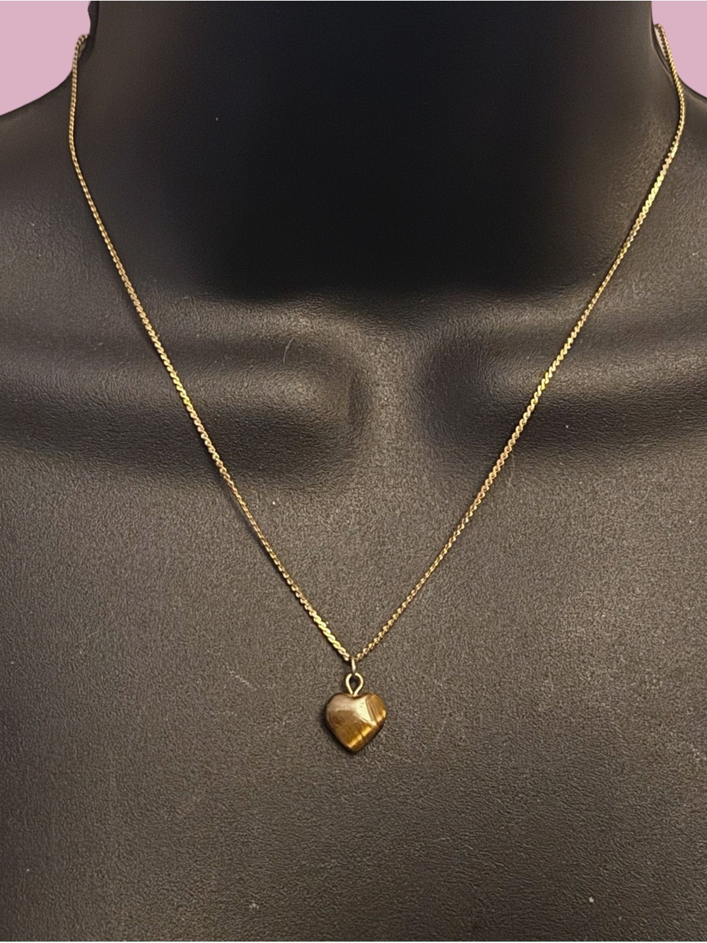 Vintage Napier gold tone Tiger’s eye heart pendant necklace